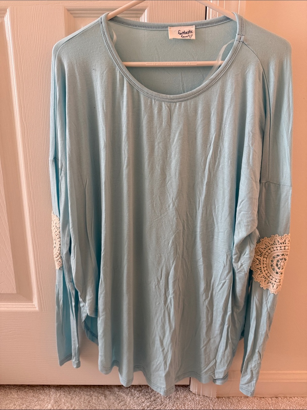 Light Blue Crochet-Elbow Women's Top. Size small